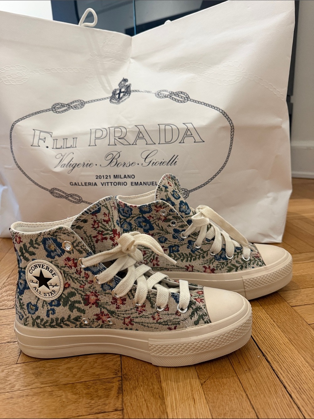 Converse High Top Sneakers - Cream Canvas with Blue & Red Floral